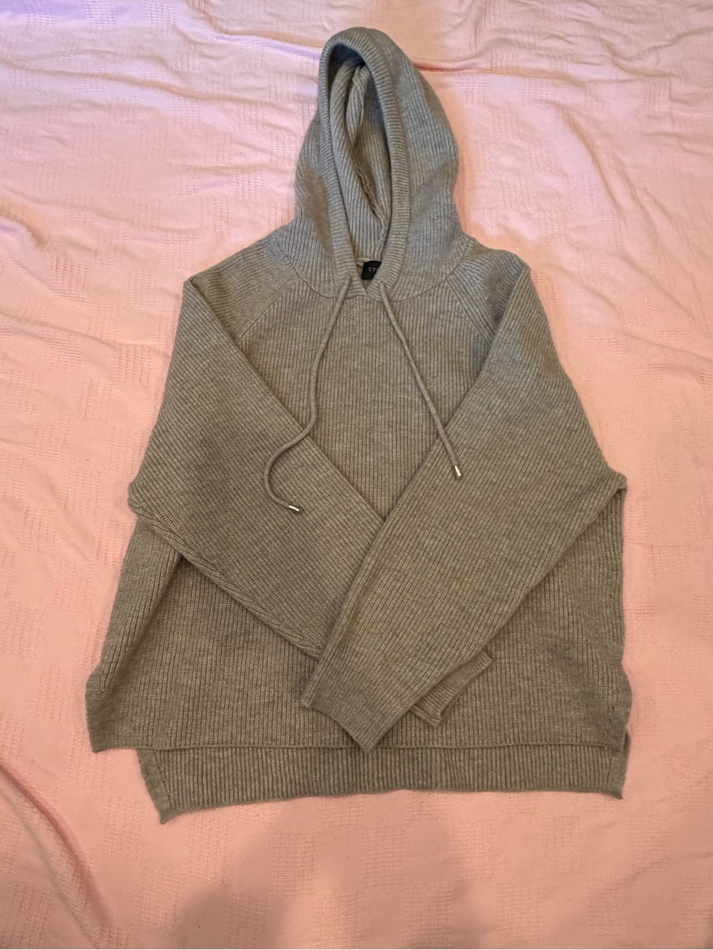 Women’s Oversized Hooded Ribbed Knit Sweater — Taupe